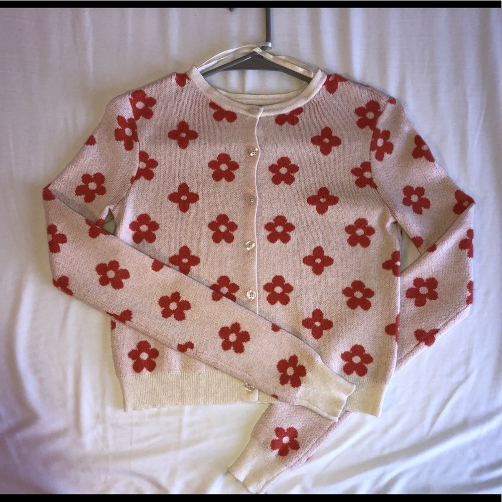 Cropped Pink Flower Cardigan